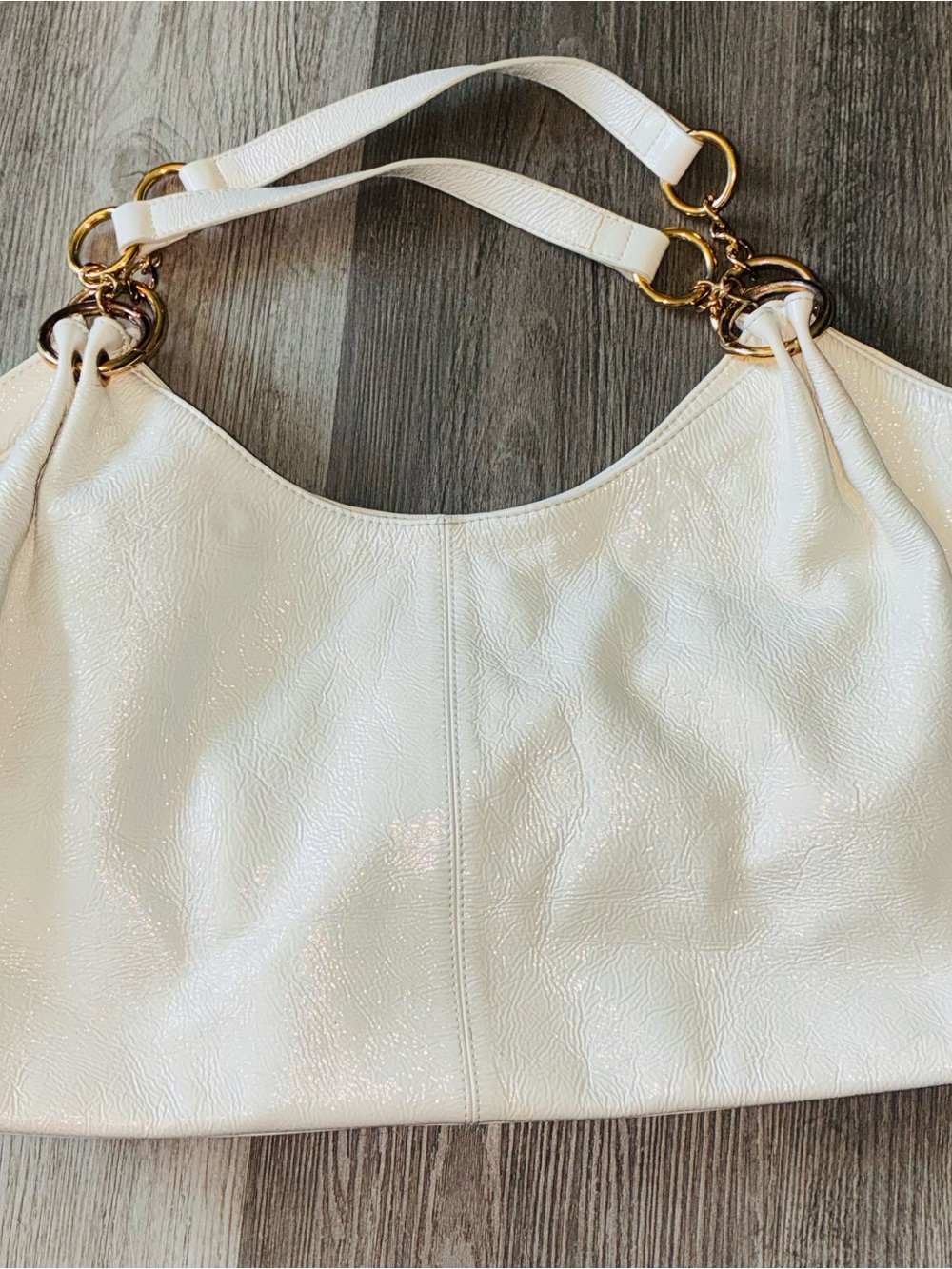 HOBO International White Iridescent Patent Leather Hobo Shoulder Bag